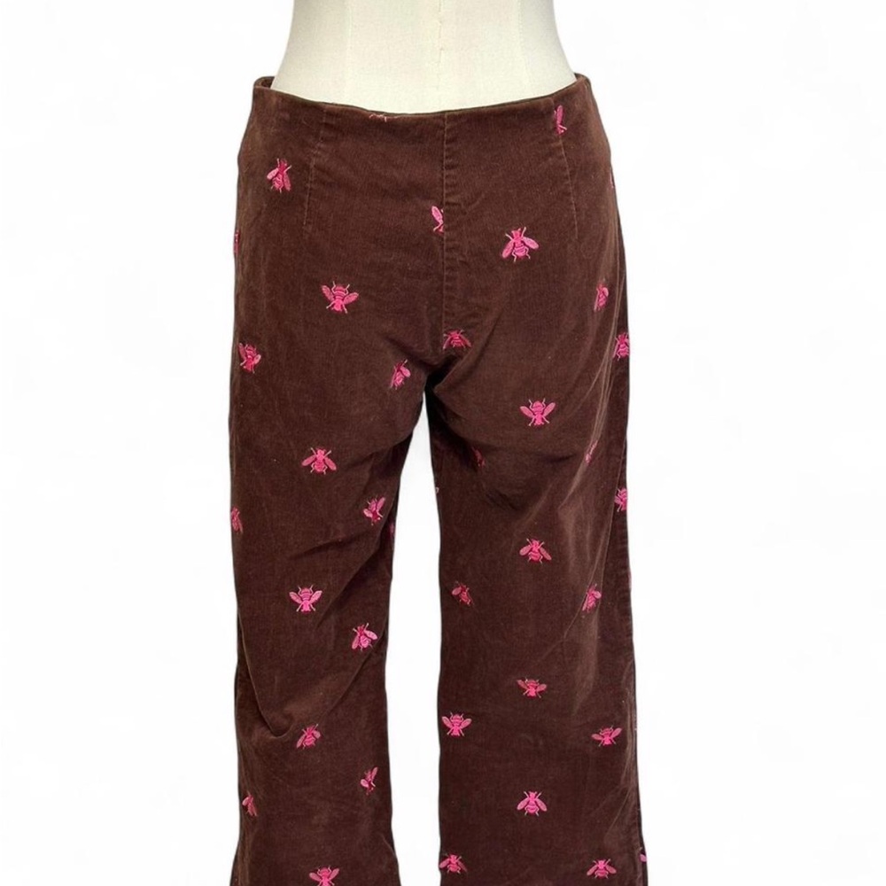 Vintage Lilly Pulitzer Embroidered Pink Bee Brown Corduroy Pants Cottagecore Y2K - Picture 4 of 8
